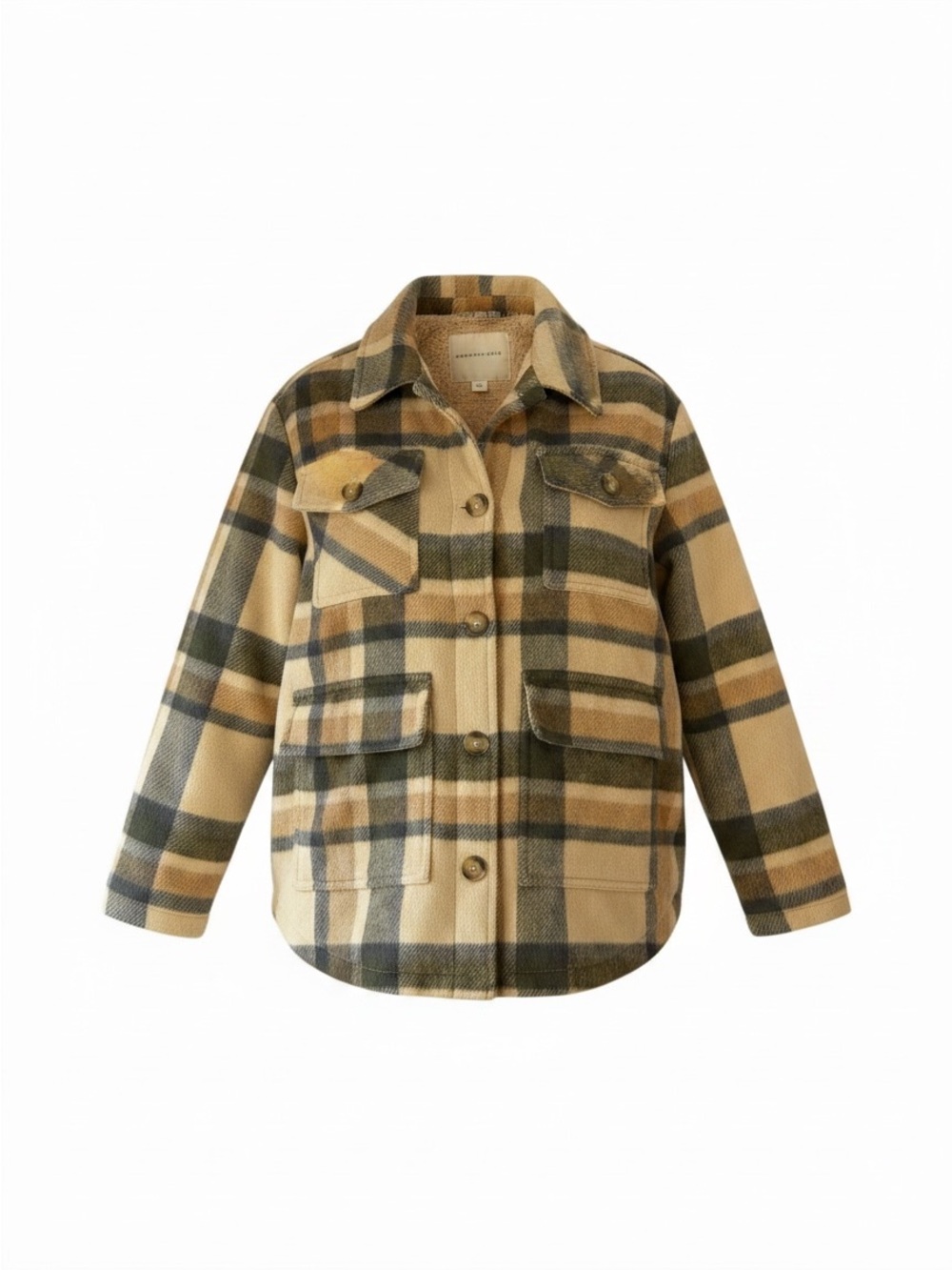 American Eagle Outfitters Women’s Plaid Button-Down Jacket in Beige and Olive